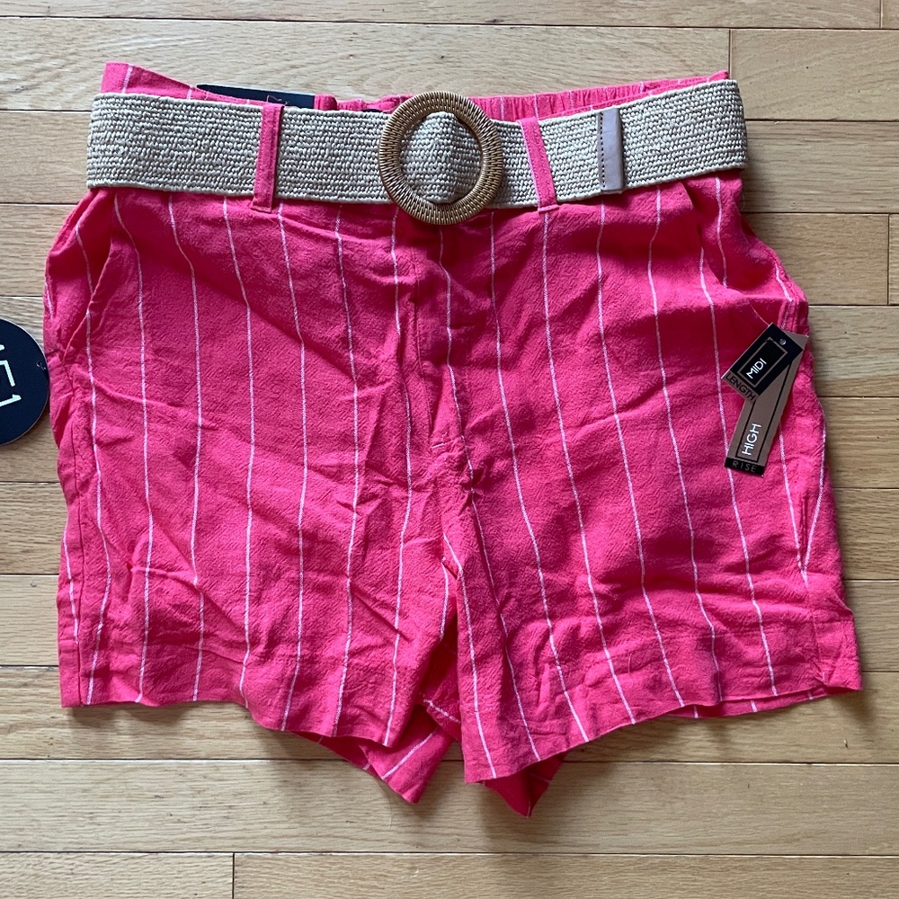 Brand New One 5 One Belted Pull-On High Rise Mid Length Linen Blend Shorts